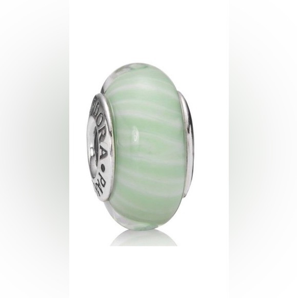Pandora Jewelry - RETIRED Authentic Pandora Green Candy Stripe Murano Charm